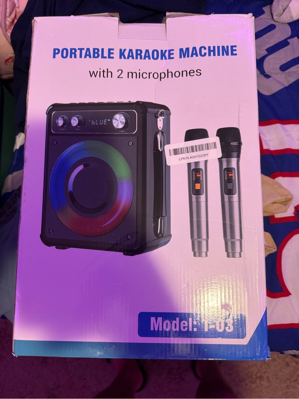Amazon Portable Karaoke Speaker with RGB Light Ring and Two Silver Mics